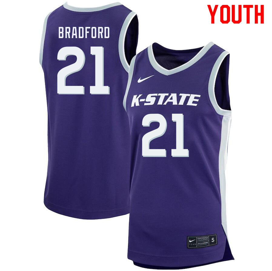 Youth #21 Davion Bradford Kansas State Wildcats College Basketball Jerseys Sale-Purple - Click Image to Close